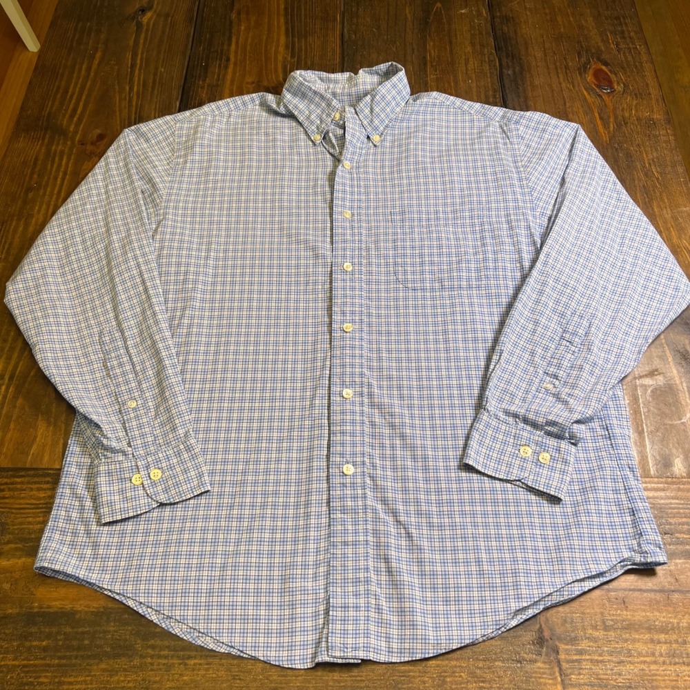 Brooks Brothers 346 Mens Blue‎ White Check Cotton Button Down Shirt Size M